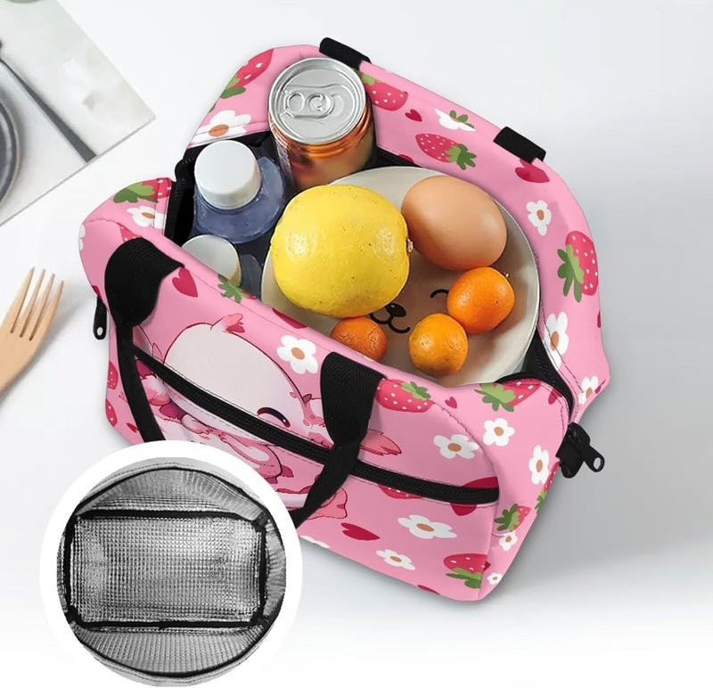 Yuosegray Axolotl Lunch Box for Kids Boys 4-6 Strawberry One Piece Lunch Box for Girls 6-8 Preppy Meal Bag for Boys 8-10 Preschool Kindergarten Toddler Elementary School Adjustable Shoulder Strap - Image 4